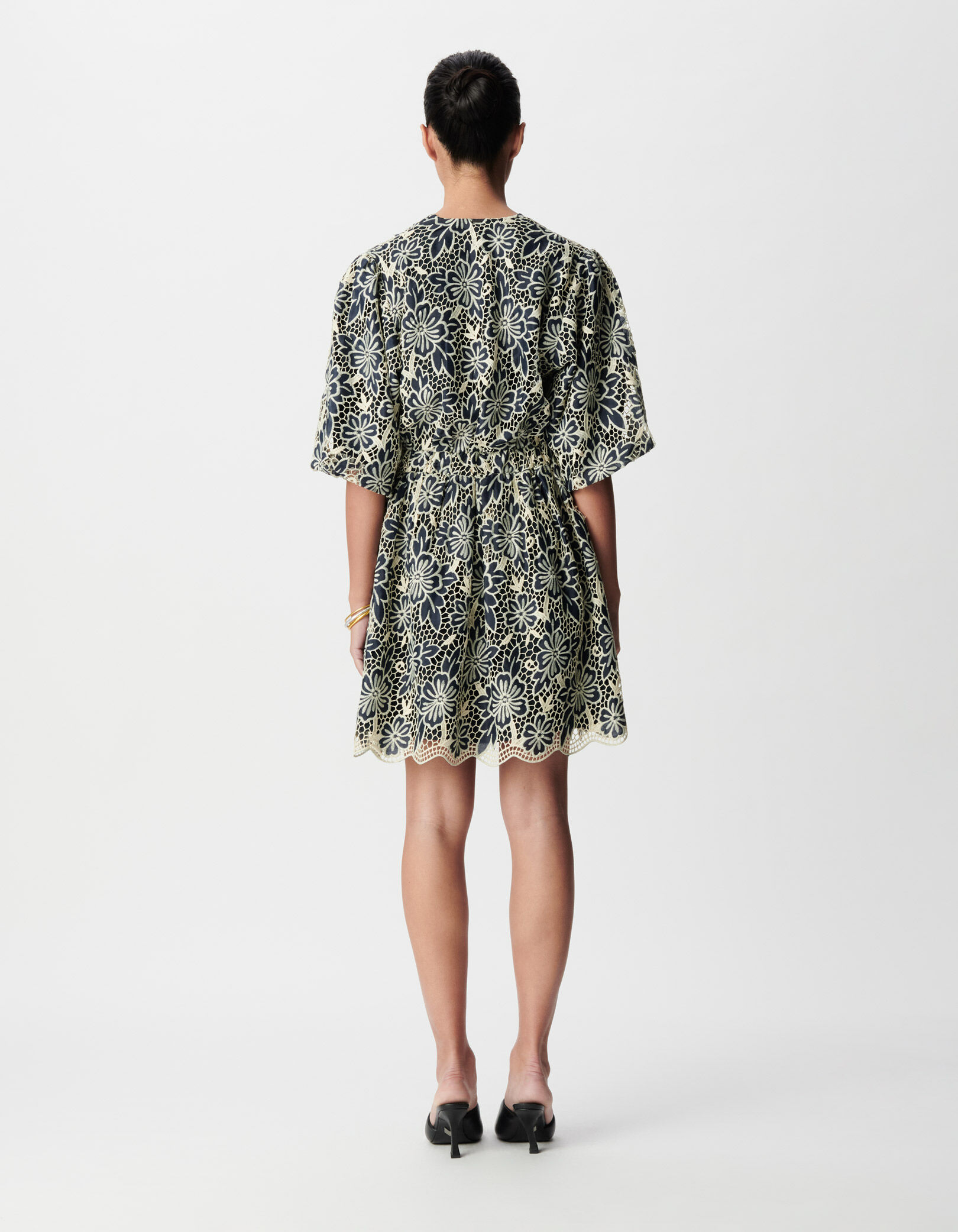Robe chic marine dentelle écrue Femme