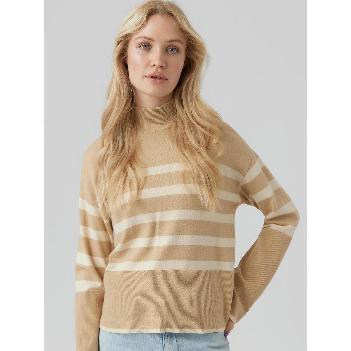 Pull col montant rayé