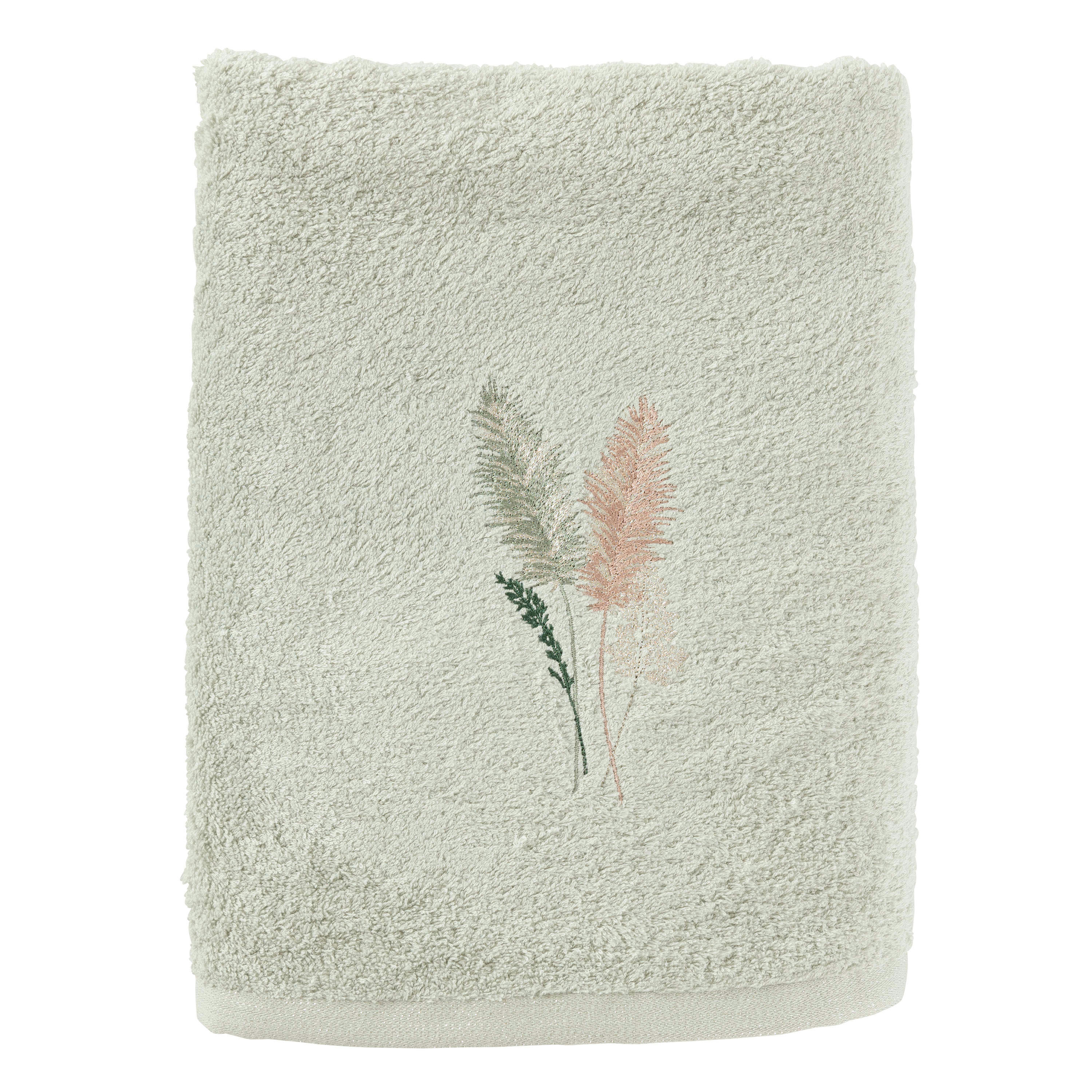 PAMPA 2 - Drap de bain coton brodé bouclette vert 90x150