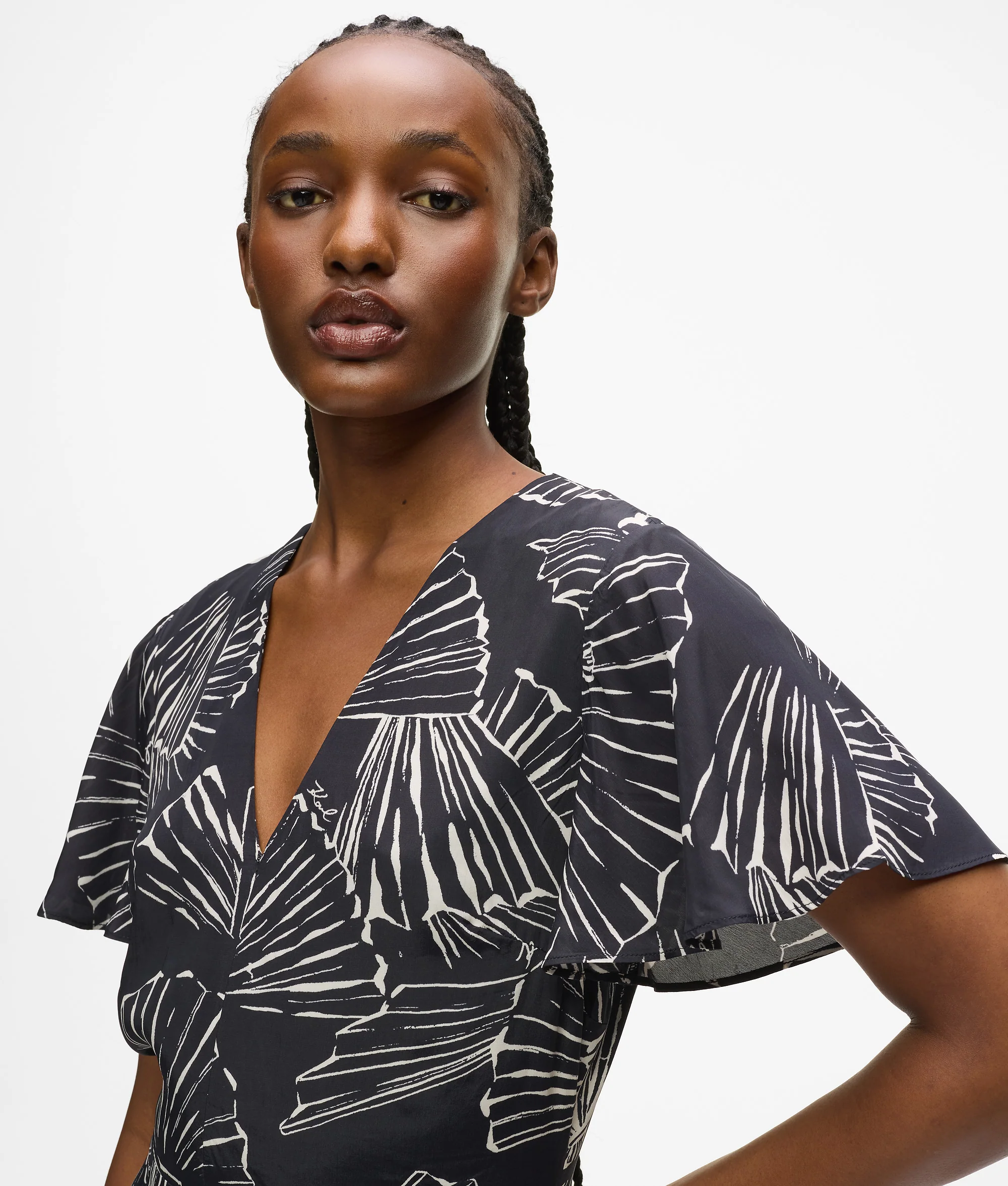 Robe à col en V imprimé éventail