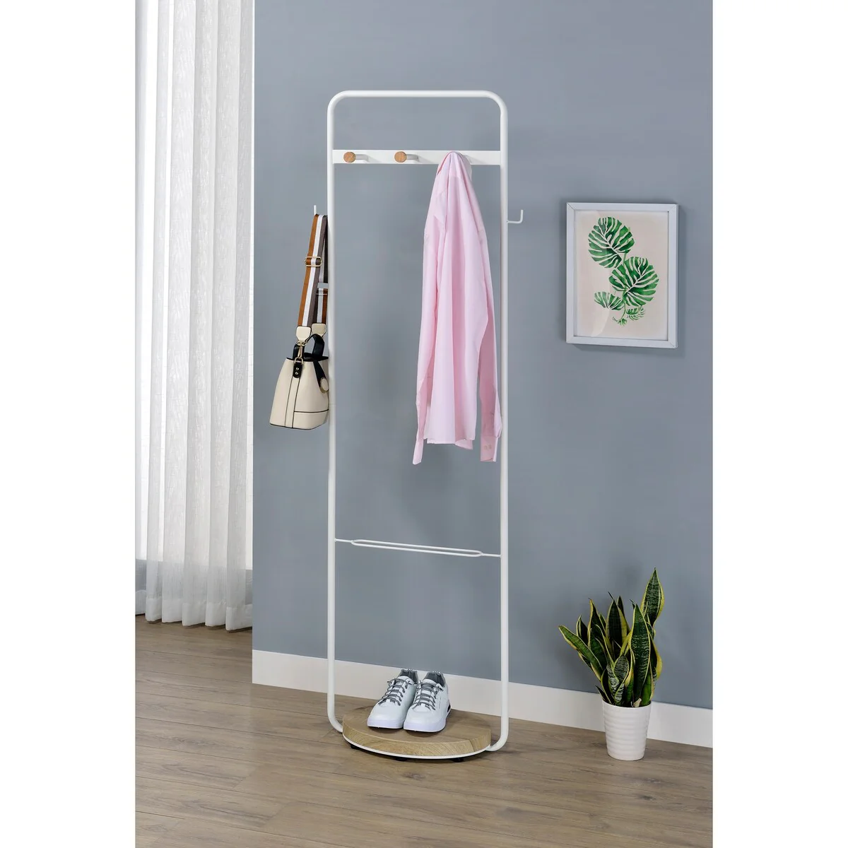 Proman Products Hollywood Metal Hall Tree Coat Rack Organizer with Hooks for Clothes, Hats, Shoes, Bags
