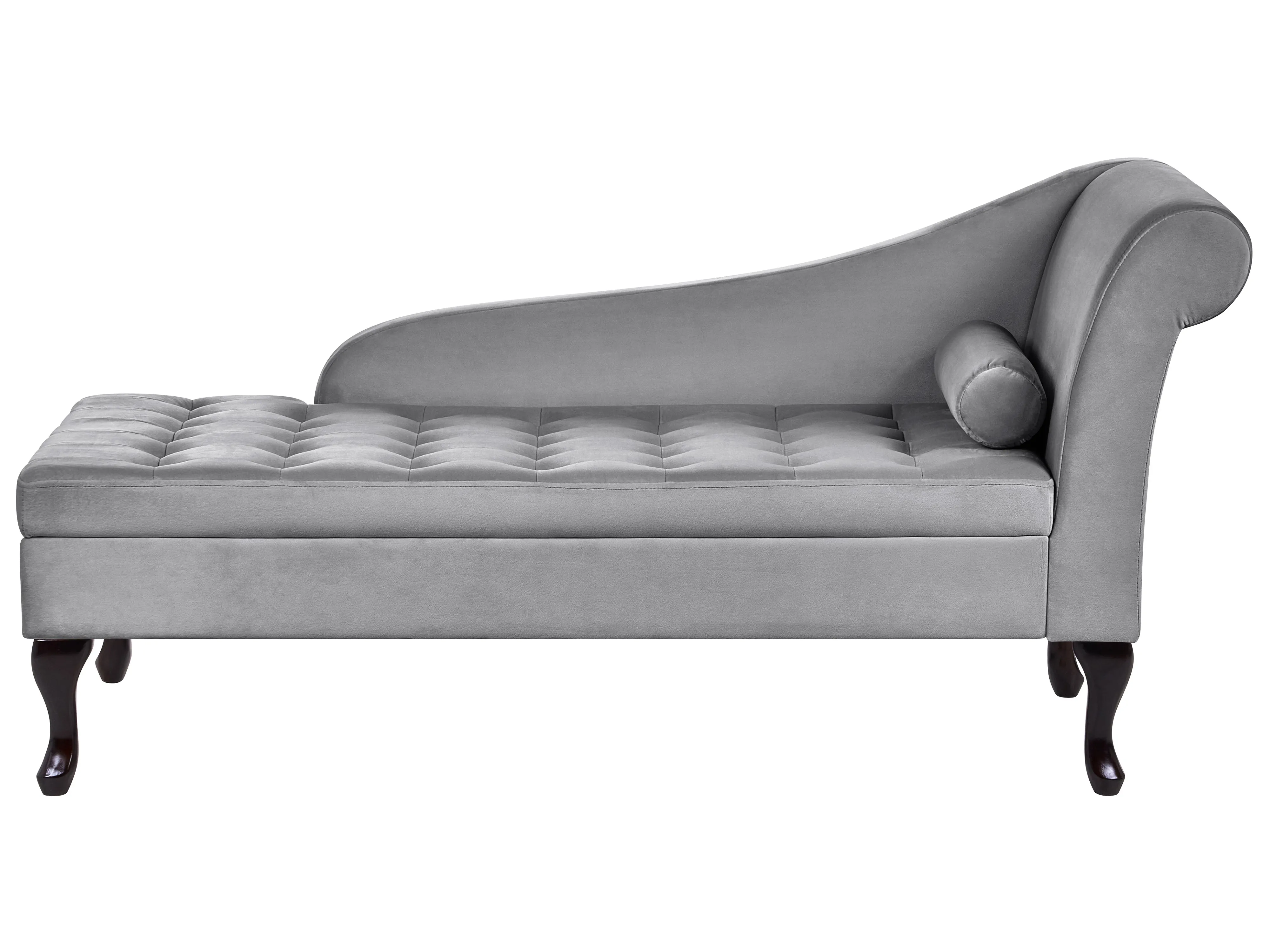 Right-Hand Chaise Longue PESSAC Velvet Light Grey with Storage