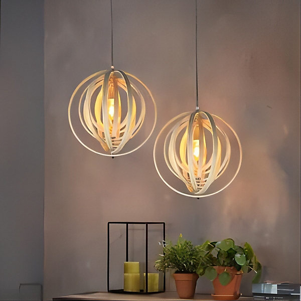 NETTLIFE Lustre en bois blanc, suspension Vinatge E27, style maison de campagne