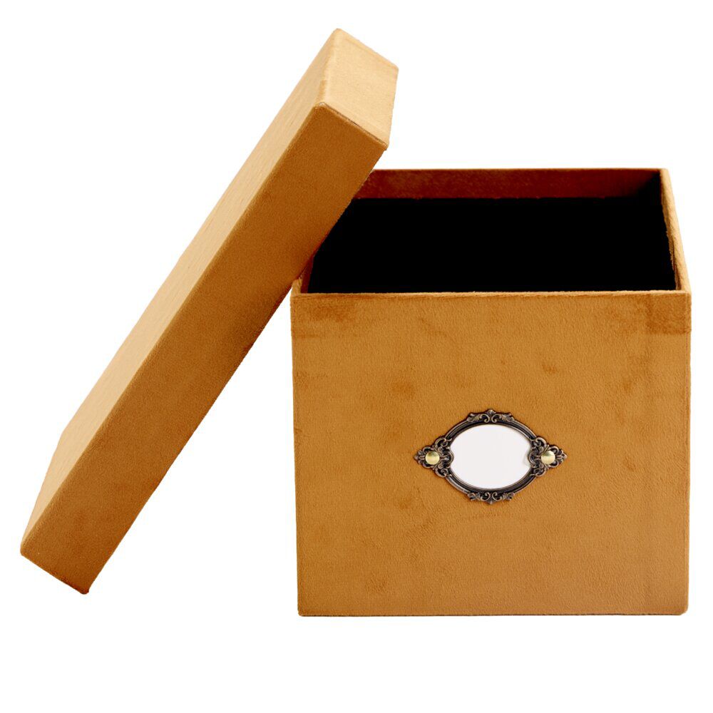 BoÎte de rangement carrée velours marron 18x15xH25cm - Taille S