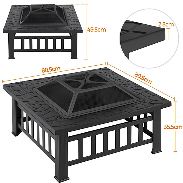Brasero Exterieur Carre Noir Multifonctionnel Jardin Poele a Bois