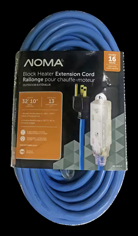 NOMA 32-ft 10-in 16/3 13 Amp All-Weather Block Heater Cord with Lighted End, Blue