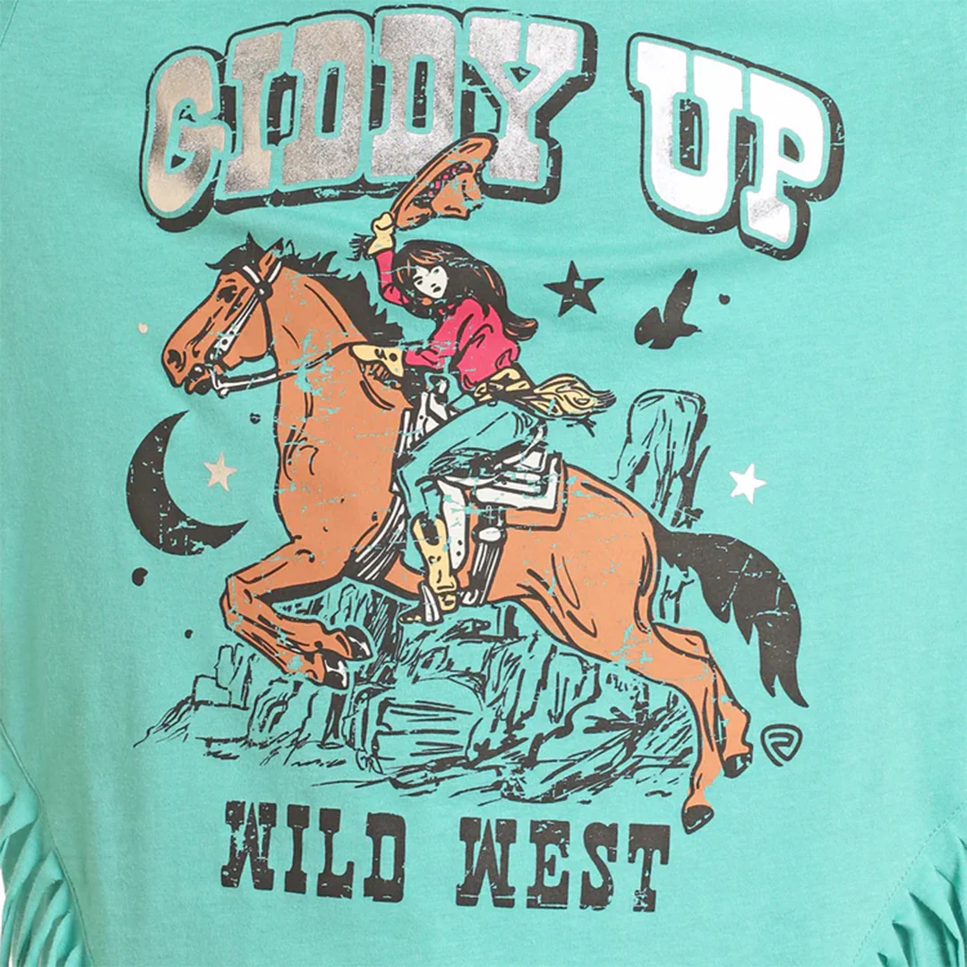 Джинсовая футболка с длинными рукавами в стиле рок-н-ролл для девочек 