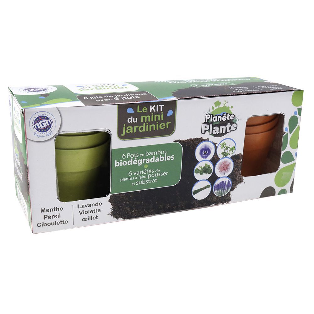 Le kit du mini jardinier pour plantes avec pots en bambou et substrat