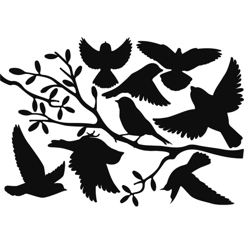 Fensterdeko Vogelsilhouetten auf Ast