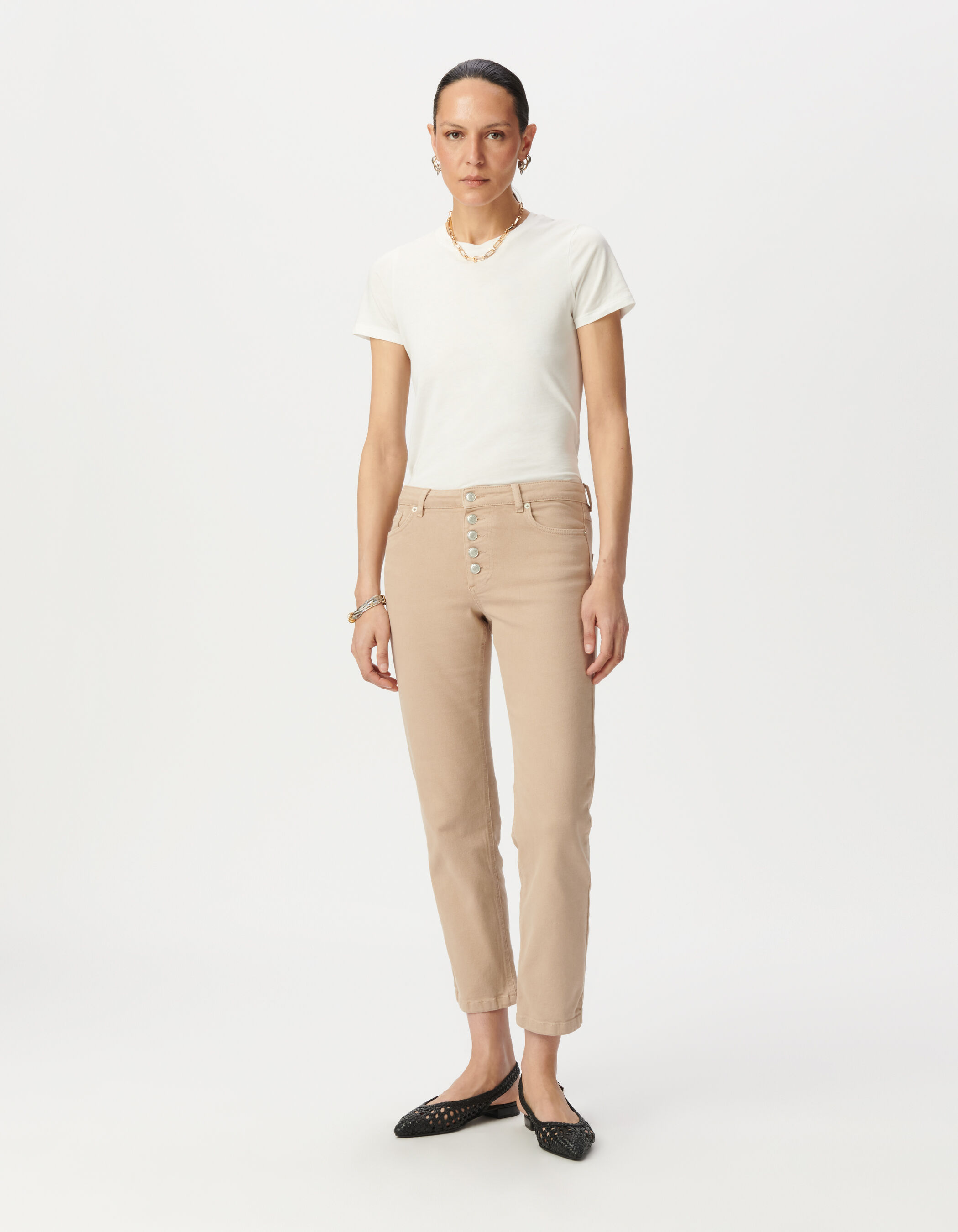 Jean straight beige taille haute