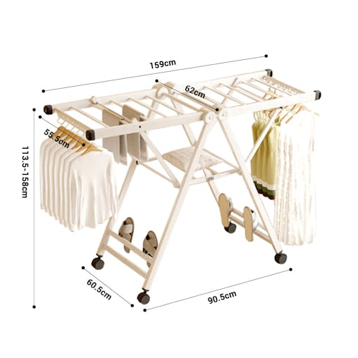 SOGA 2X 140cm Portable Wing Shape Clothes Drying Rack Foldable Space-Saving Laundry Holder