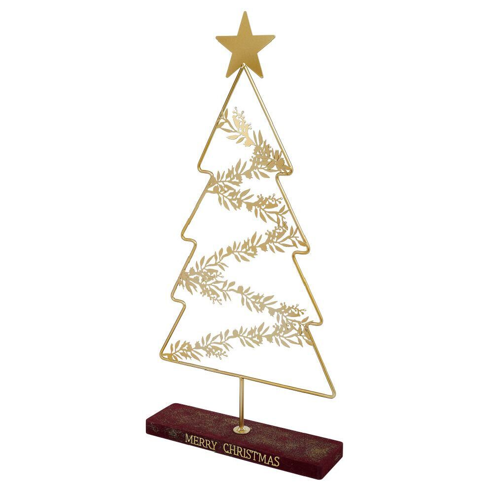Sapin de No&euml;l sur socle Merry Christmas à poser métal doré 35x10xH75cm