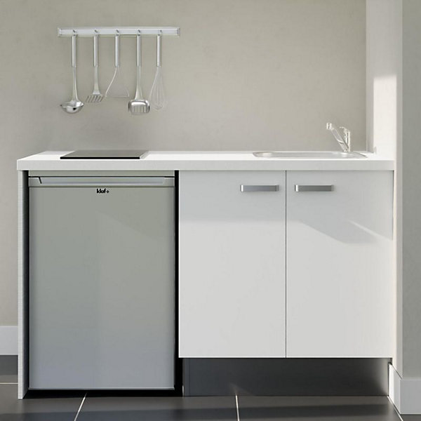 Kitchenette K17 façades Blanc - Plan de travail Blanc - Crédences : Non - Evier inox - Electroménager Inox inclus