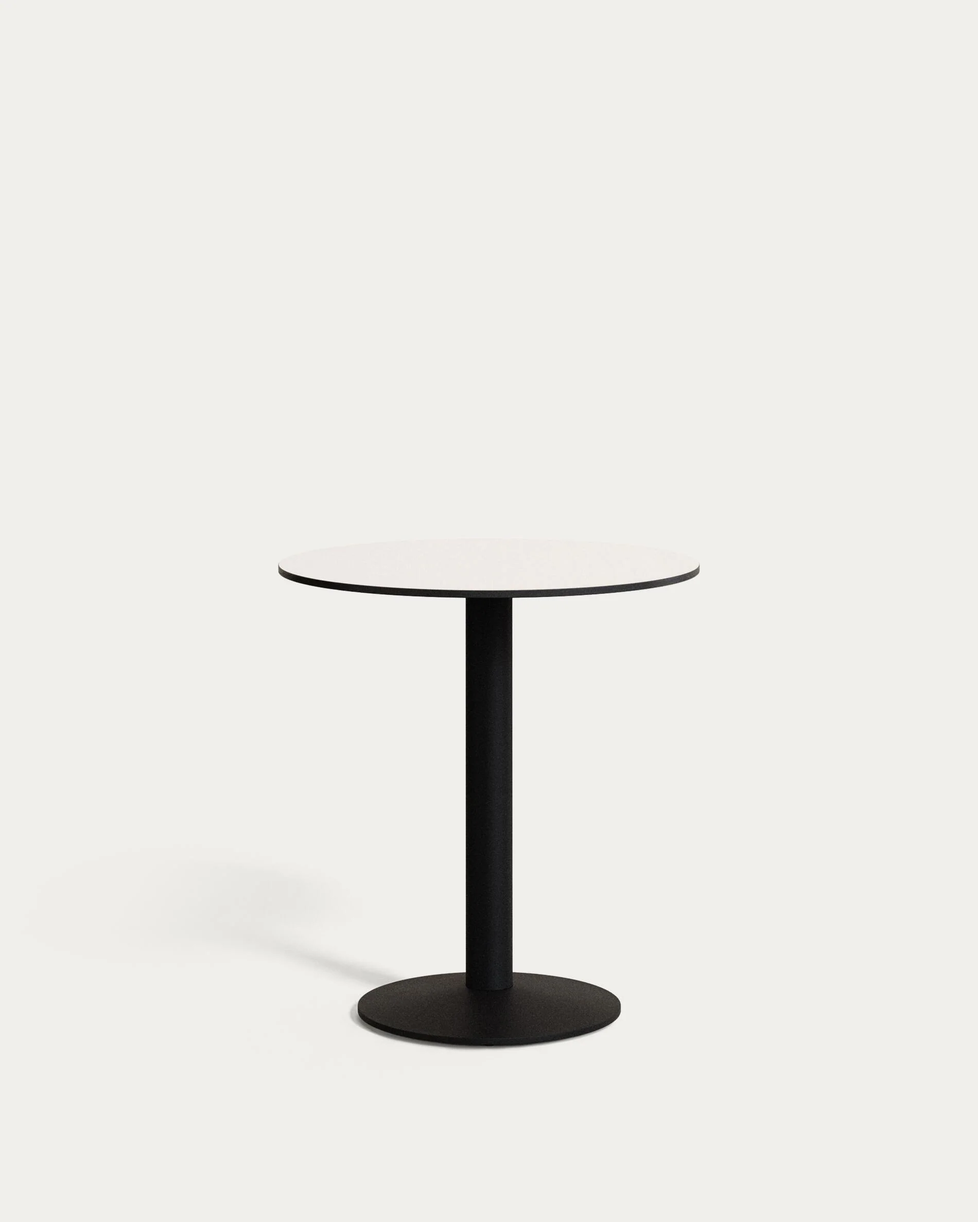 Esilda round outdoor table in white with metal leg in a painted black finish, Ø 70 x 70 cm