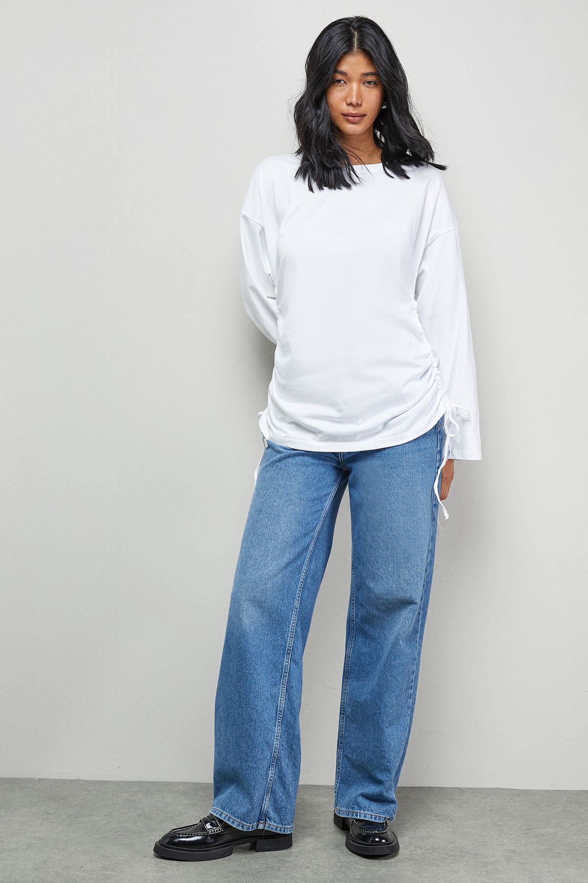 Warehouse Drawstring Channel 3/4 Sleeve Top