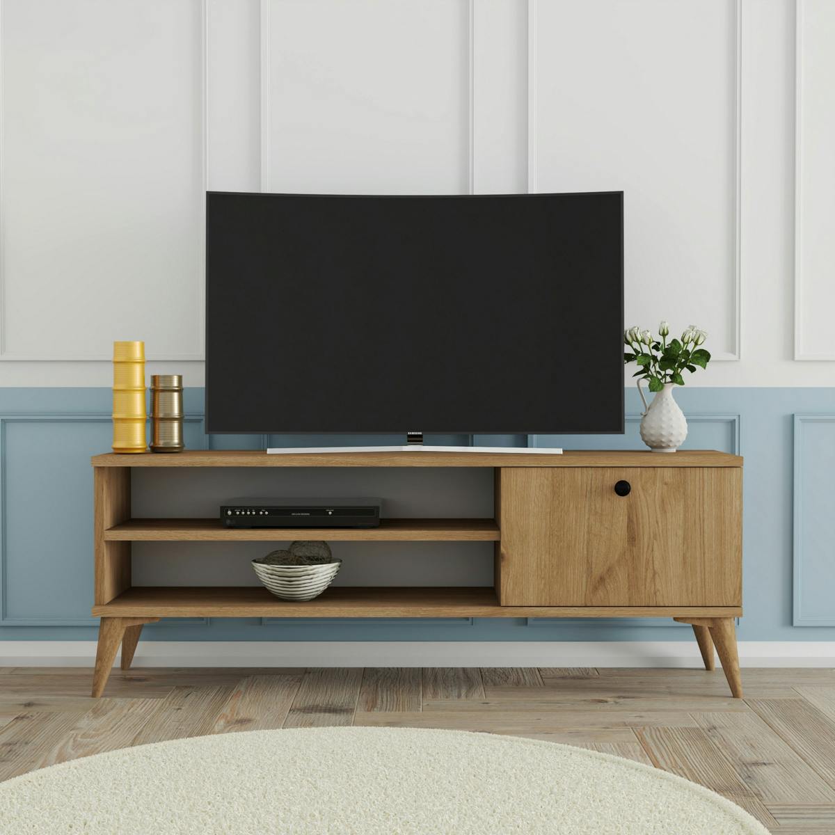 Meuble TV scandinave décor bois clair 1 porte 120 cm UMEA