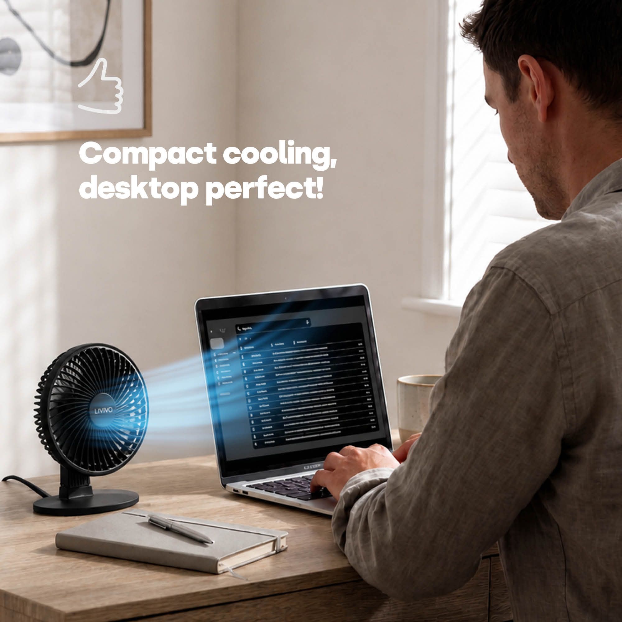 LIVIVO 6 Inch USB Desk Fan 3 Speed Compact Cooling Fan Black