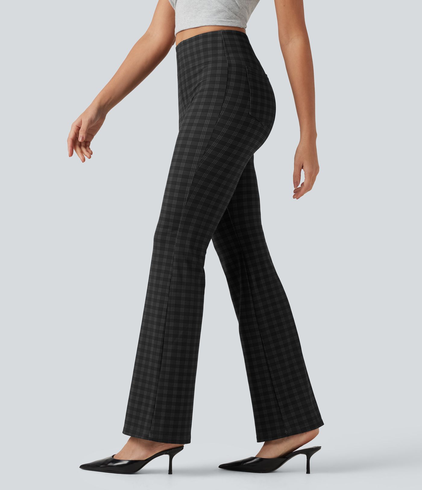 Pantalon de bureau bootcut Halara Flex™ taille haute à carreaux avec poches