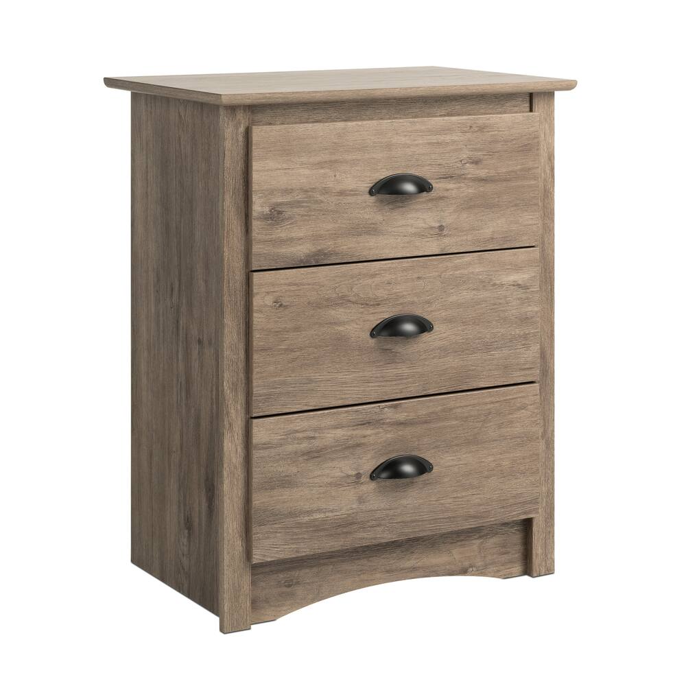 Prepac Salt Spring 3-Drawer Tall Bedroom Nightstand/Bedstand Open Shelf, Drifted Finish