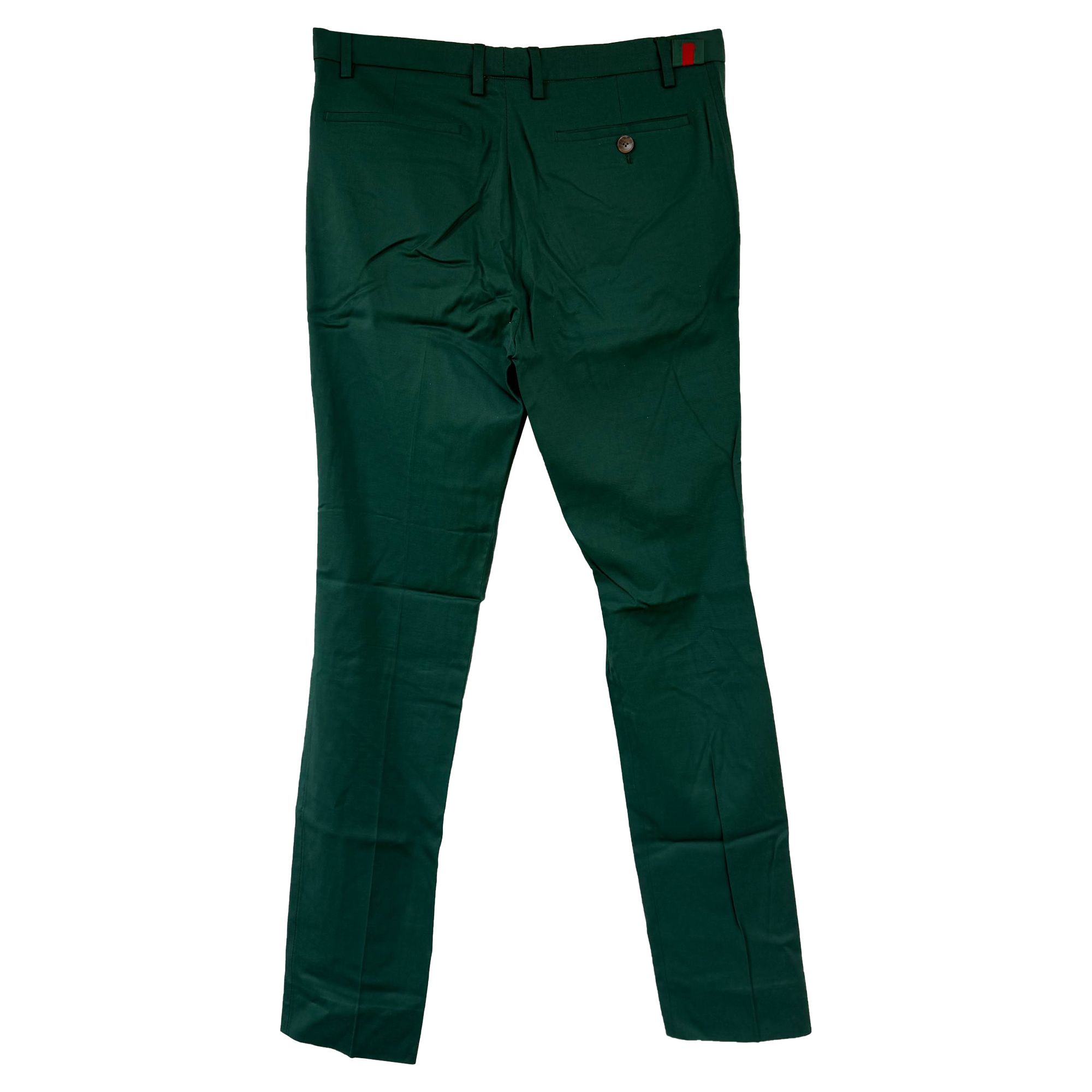 Gucci Preloved Wed Accent Straight-Leg Trousers in Green Cotton
