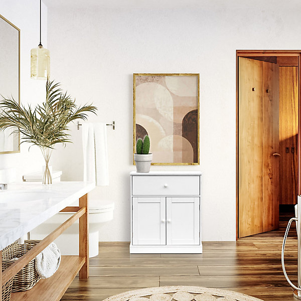 Armoire Meuble de salle de bains avec Tiroir 2 Portes en bois Blanc