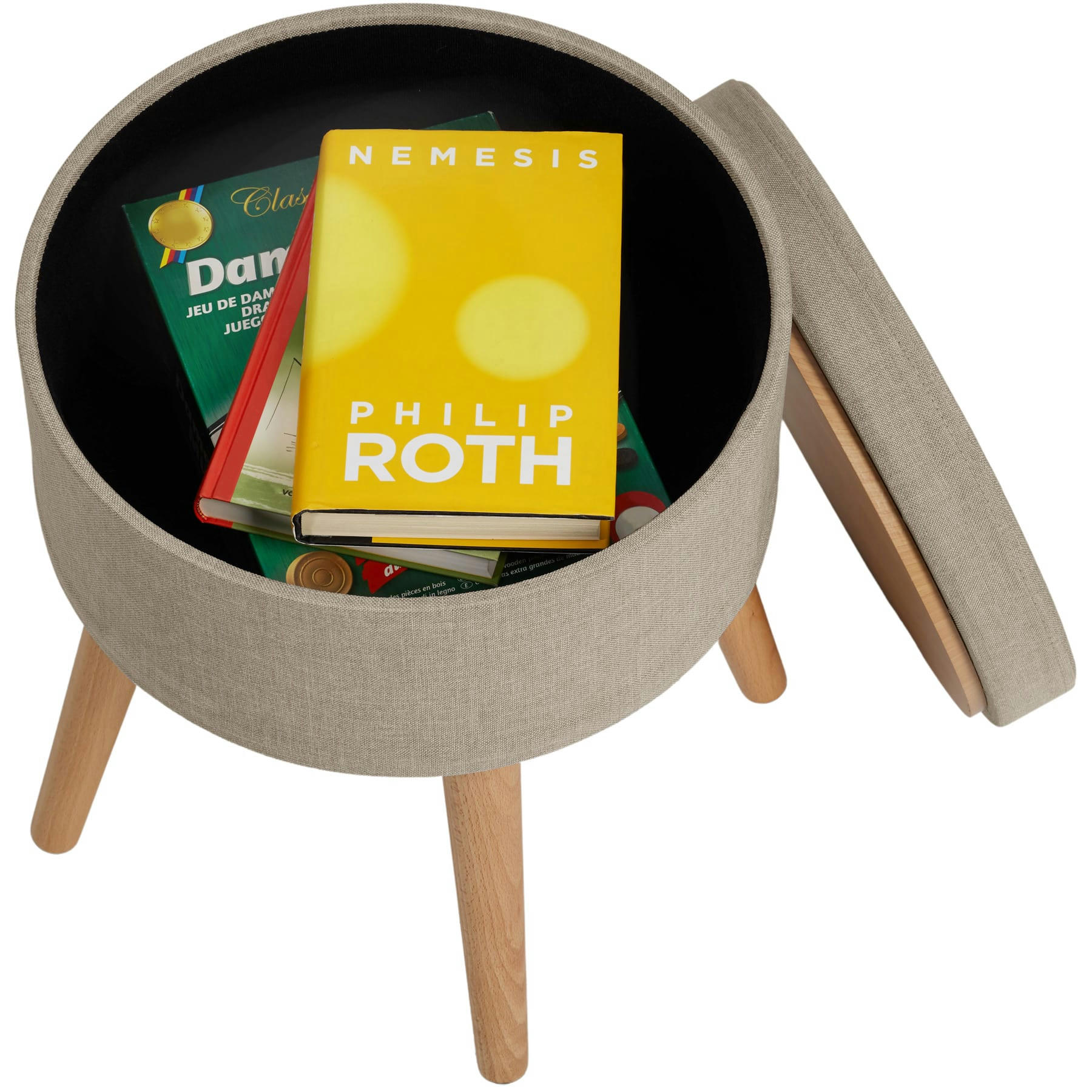 - Banc Tabouret Coffre de rangement Rond sable