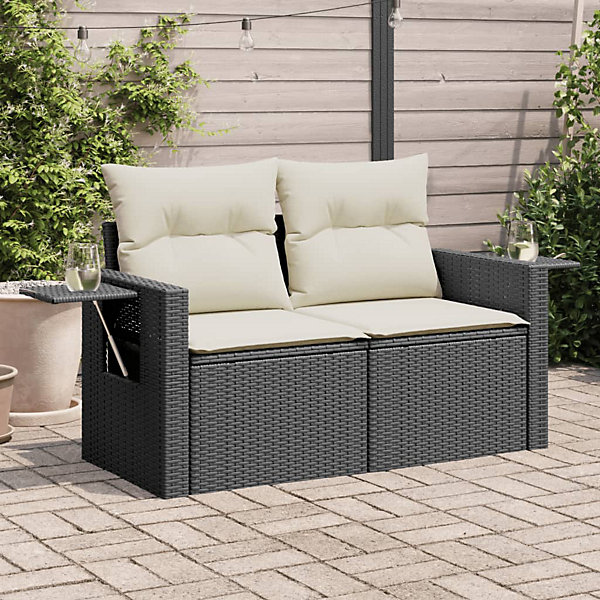 Canapé de jardin avec coussins 2 places noir résine tressée vidaXL