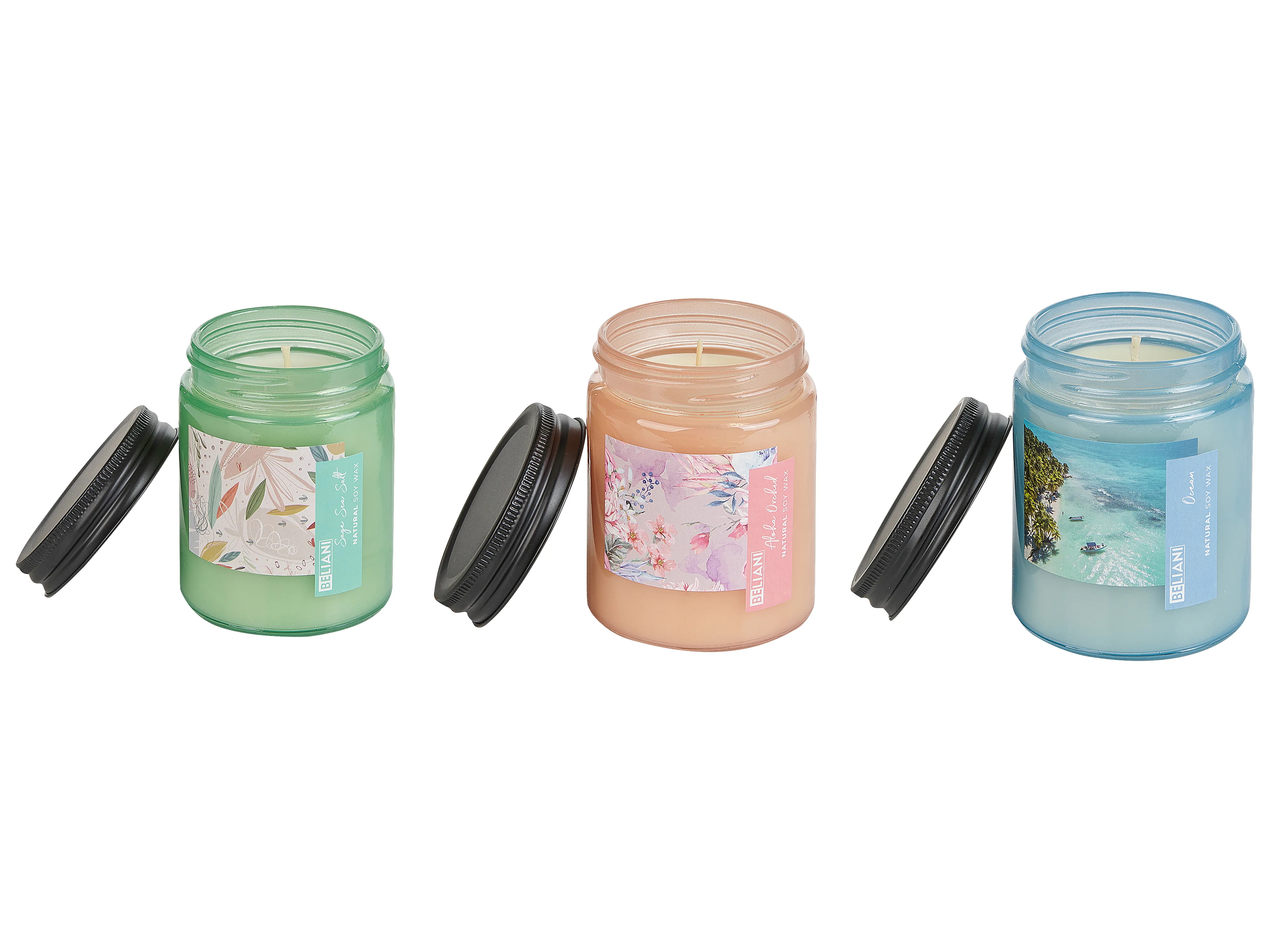 Set of 3 Scented Candles FRUITY BLOOM Soy Wax Fresh Notes Floral Notes
