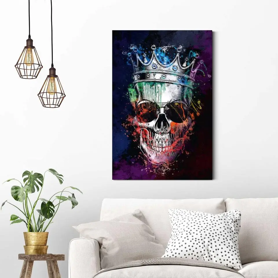 Schilderij Skull Crown - 90 x 60 - Bont