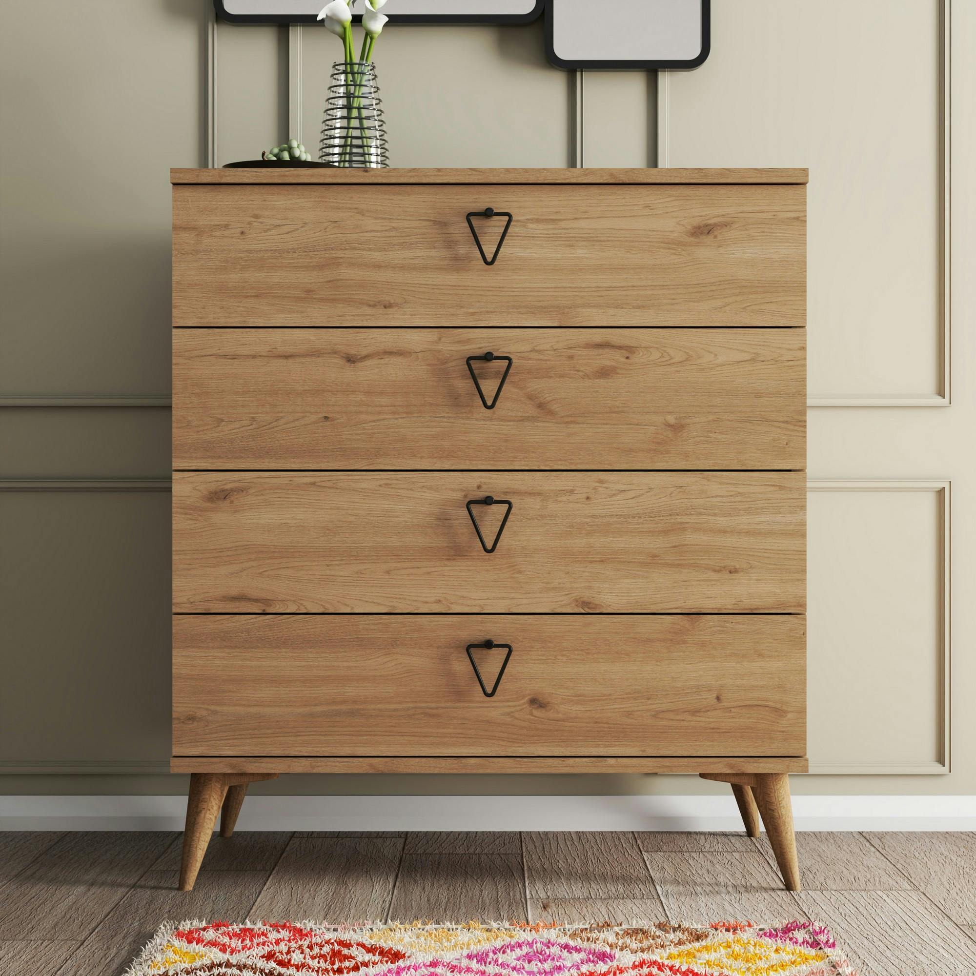 Commode de chambre 4 tiroirs effet bois clair MARFA