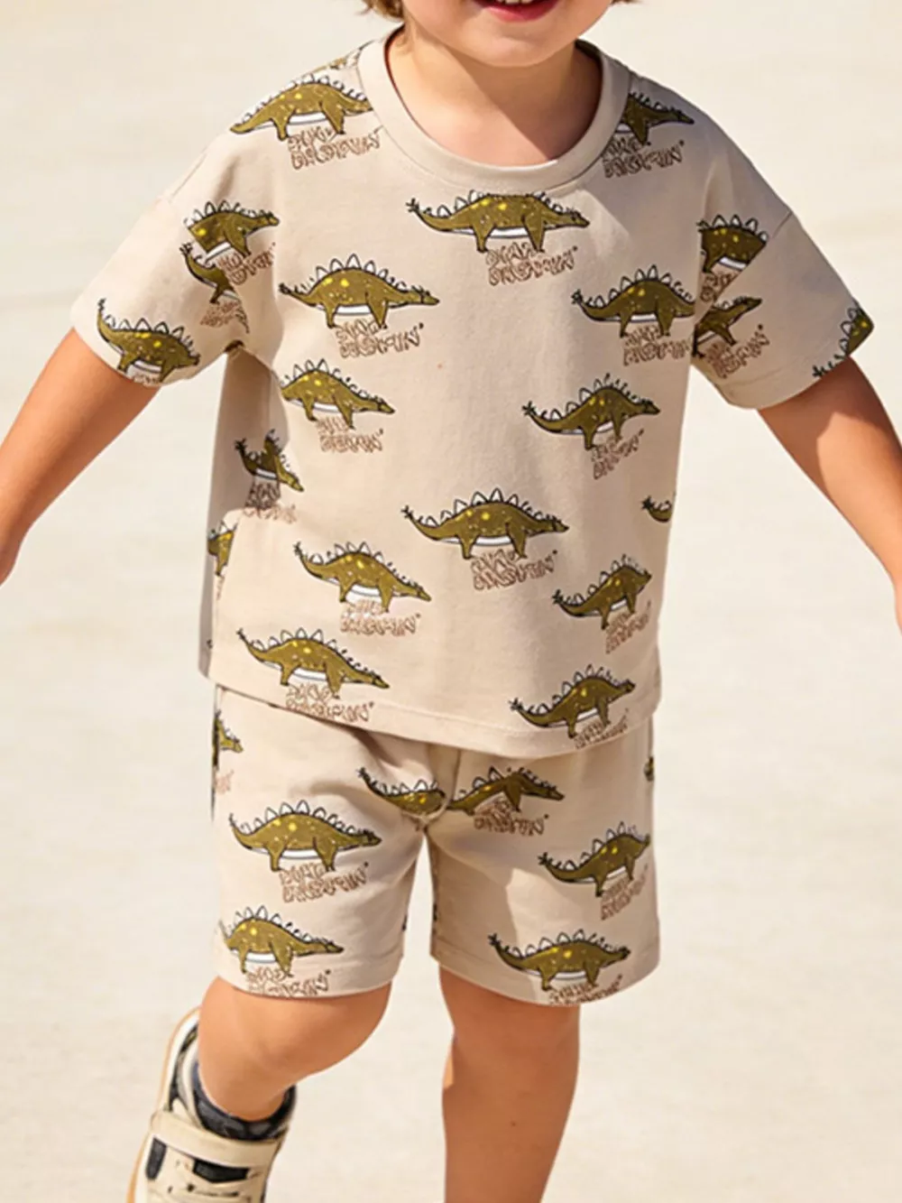 Children's Dinosaur Print Round Neck Tee and Shorts Set