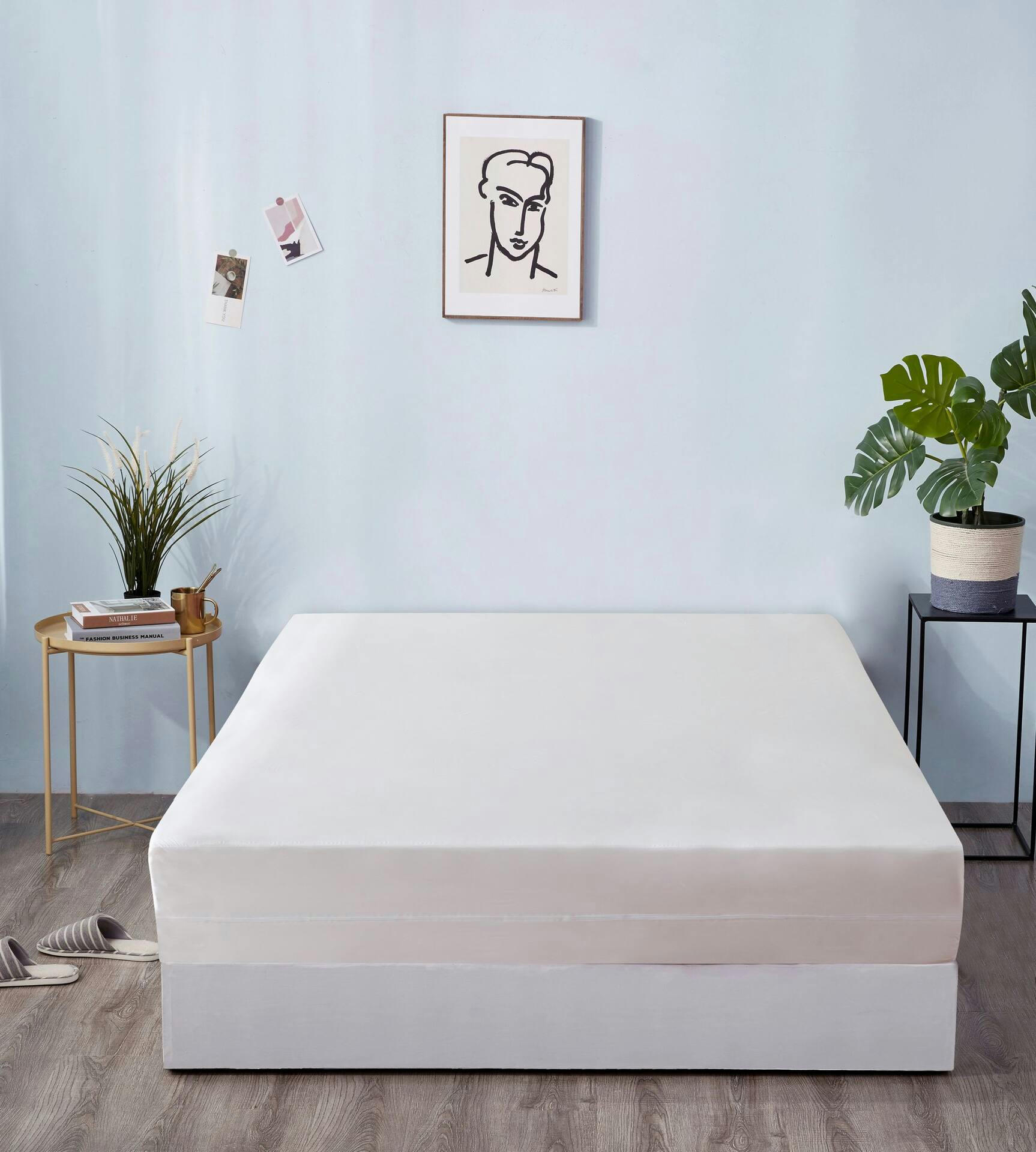 For Living 100% Cotton Zippered Mattress Protector, King, White