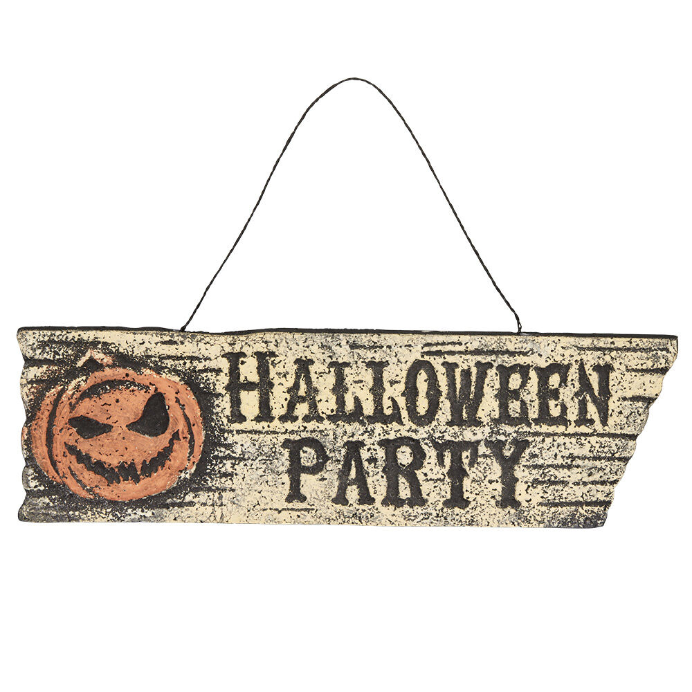 Pancarte inscription Halloween Party motif citrouille effet vieilli