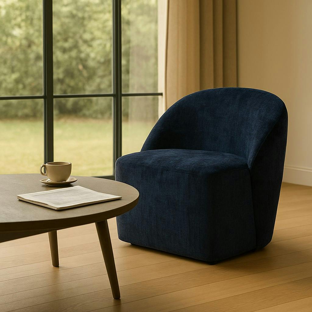 Fauteuil pivotant bleu nuit dossier rond tissu texturé IENA
