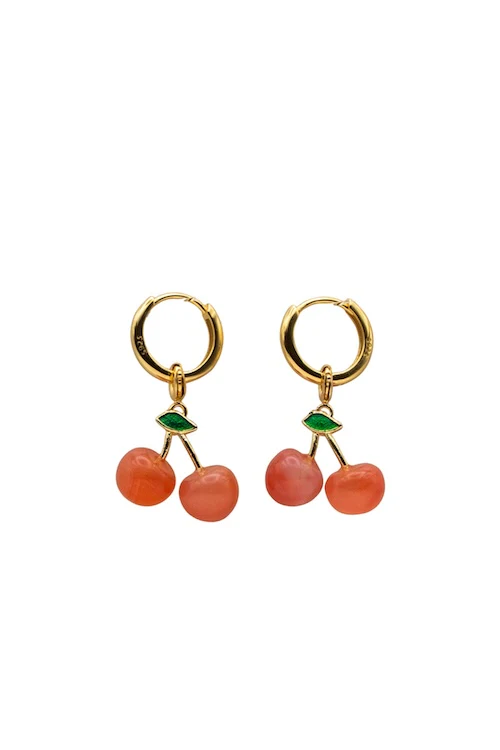 Harvest — Jade Stone Charm Earrings in Cherry