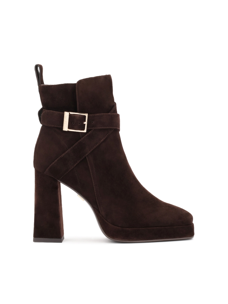 Brown suede heeled and platform boots