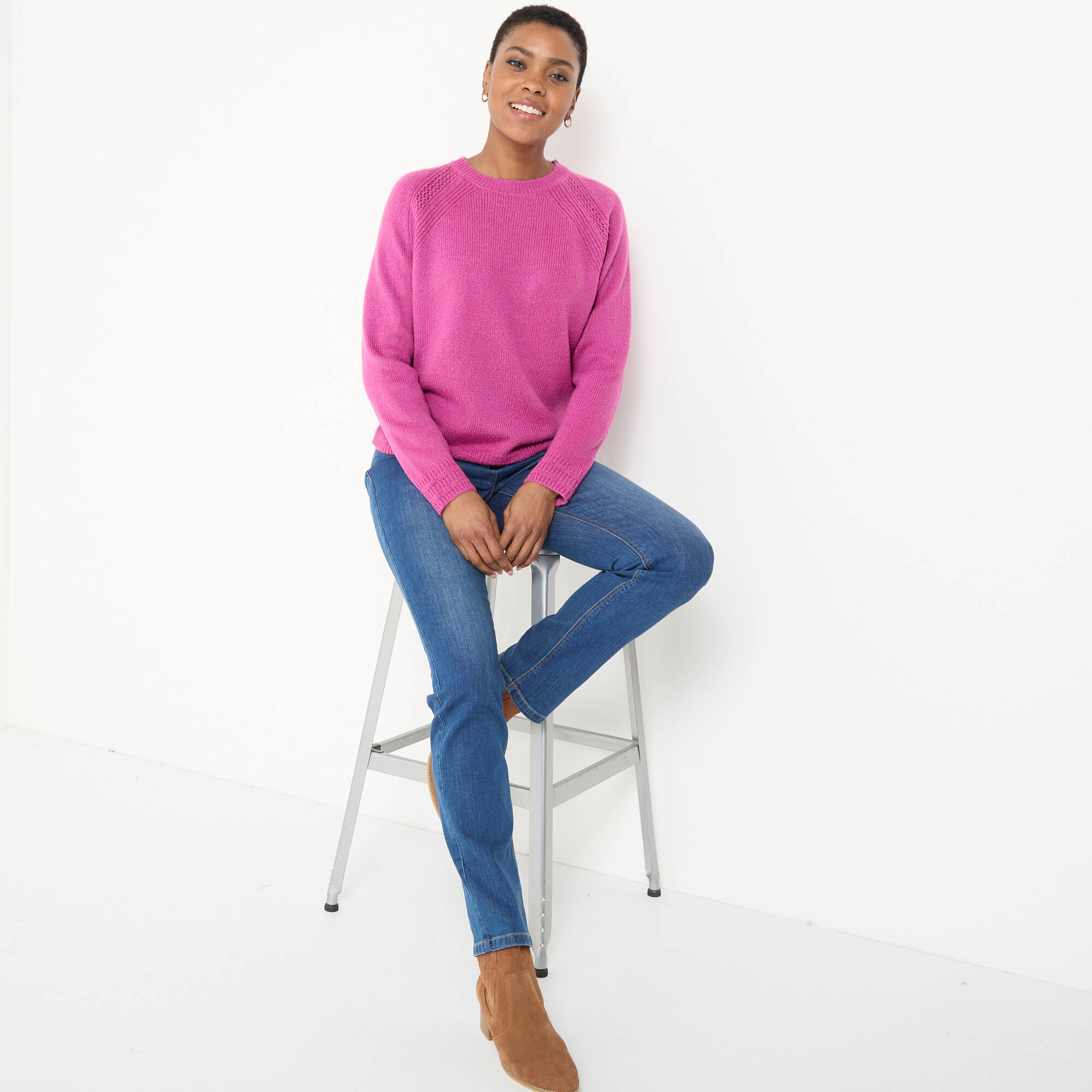 Pull col rond, maille fantaisie toucher doux