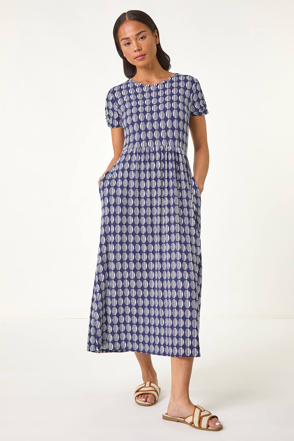 Roman Petite Geometric Spot Pocket Midi Dress