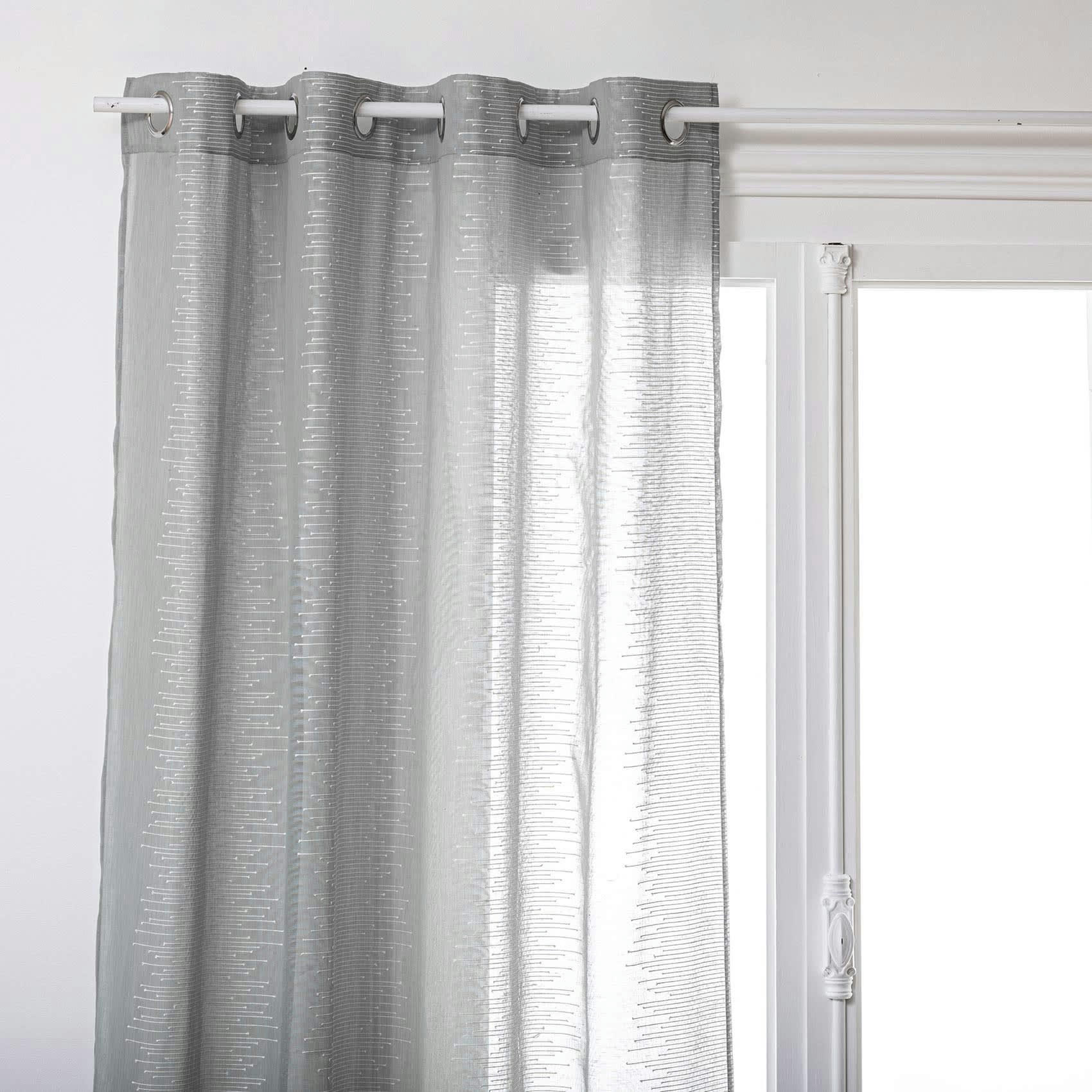 - Voilage léger à fines rayures polyester gris clair 140x240 cm