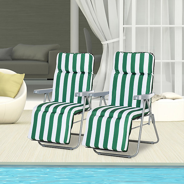 Lot de 2 chaise longue bain de soleil adjustable pliable transat lit de jardin en acier vert   blanc