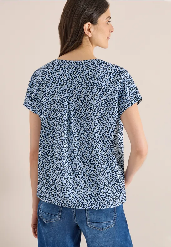 Bluse mit Split Neck und Minimal Print
