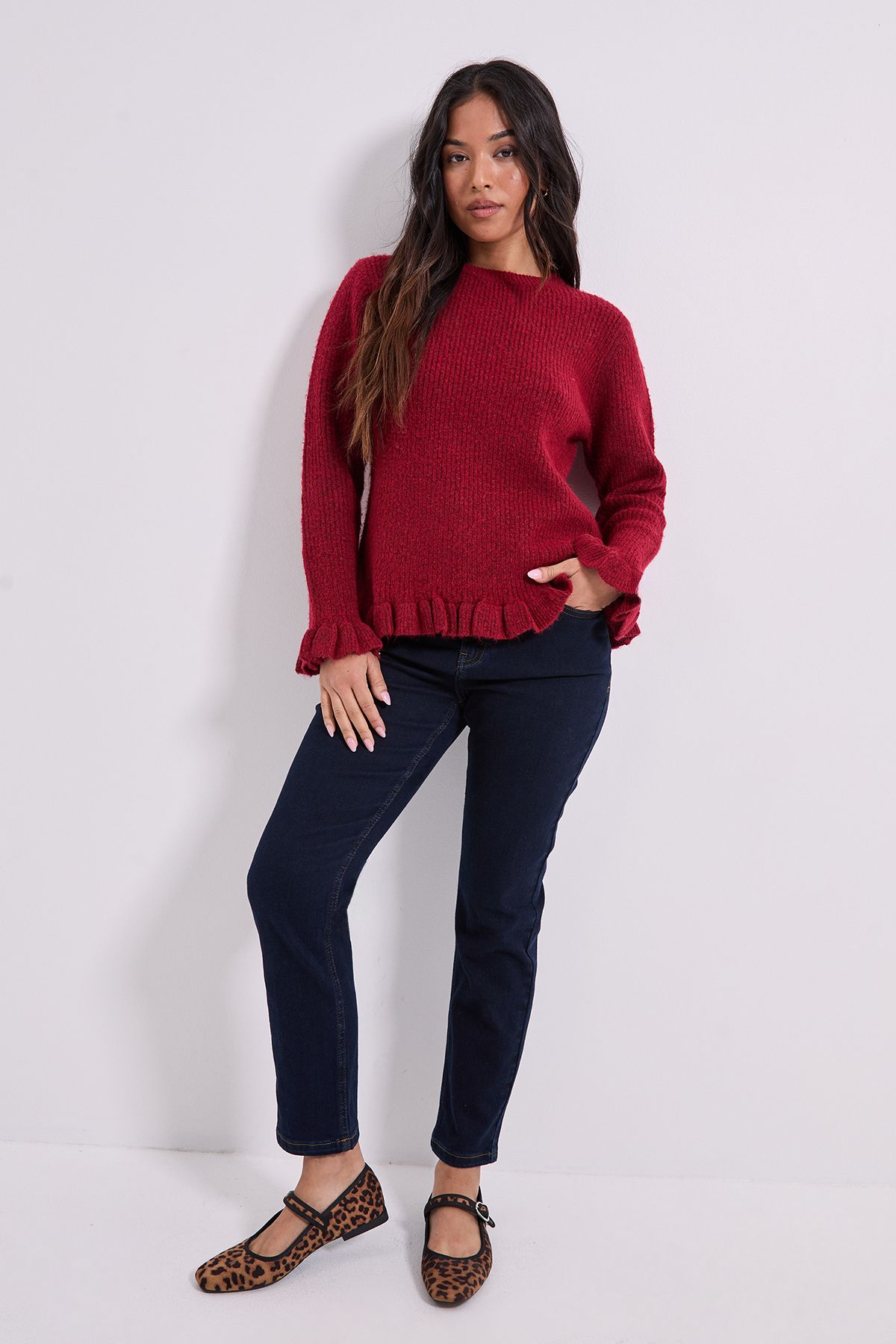 Dorothy Perkins Petite Ribbed Ruffle Cuff Jumper