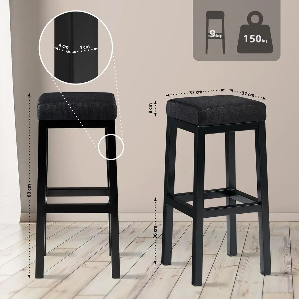 CLP Barkruk Taylor B85 zwart Frame - Stof - donkergrijs