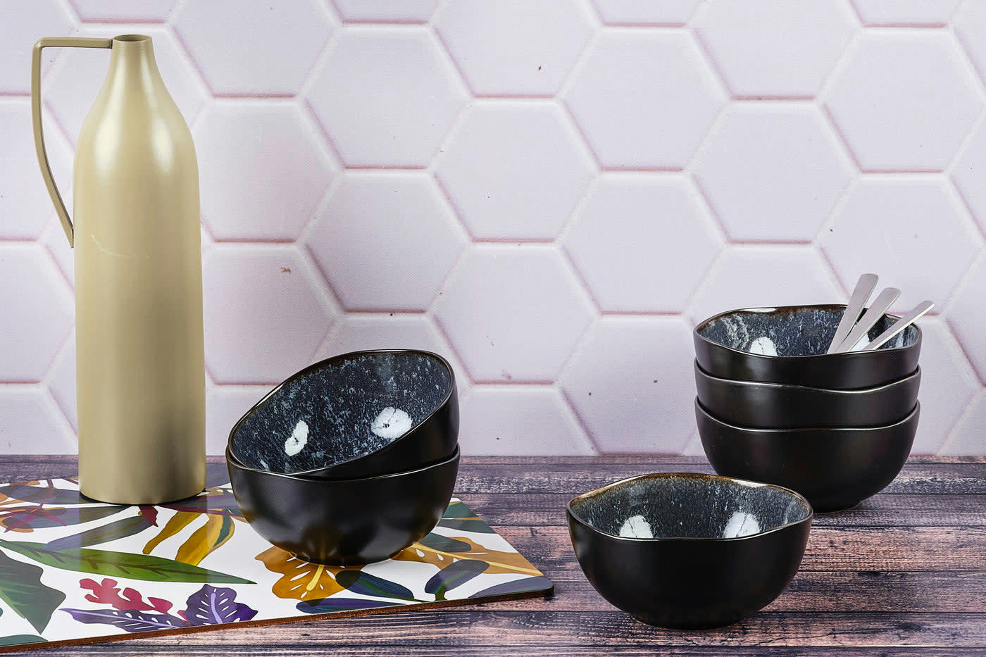 REACTIV - Lot de 6 petits bols en grès bleu D12