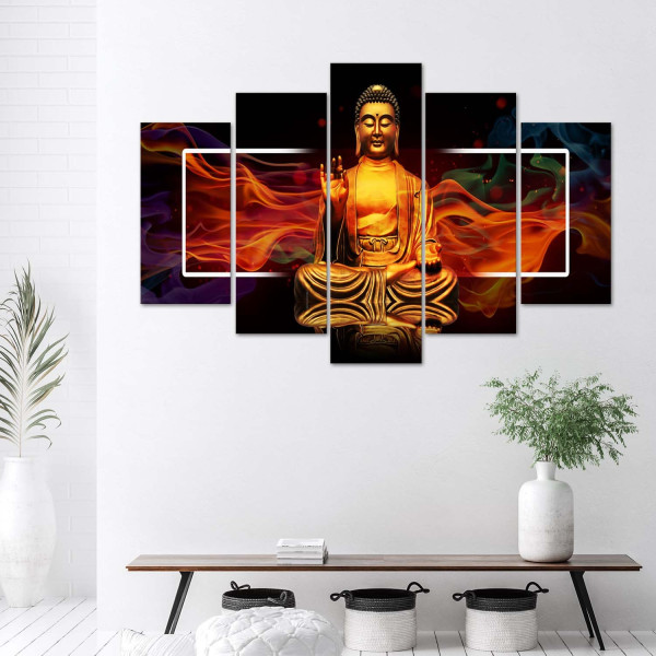Feeby Obraz 5 częściowy na płótnie Złoty Budda 100x70