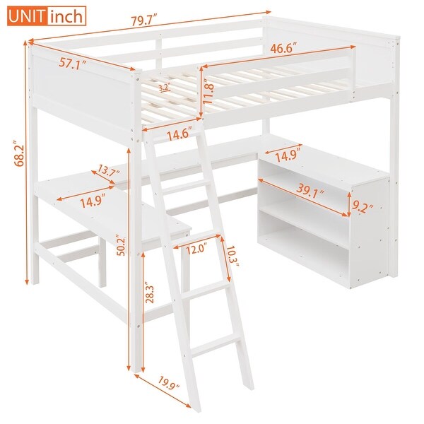 Merax Wooden Loft Bed with Shelves and Desk