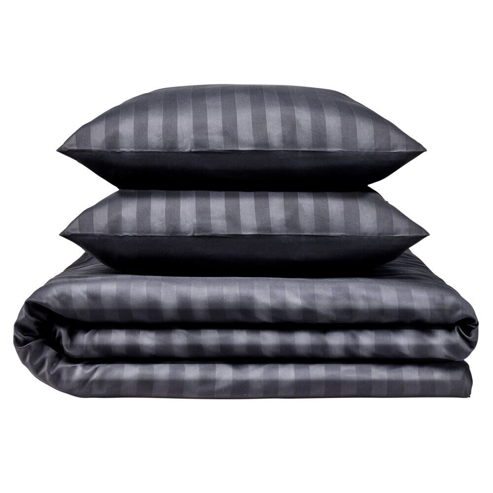 Parure de lit 2 personnes 260x240cm satinée à rayures (2 modèles noir ou blanc)