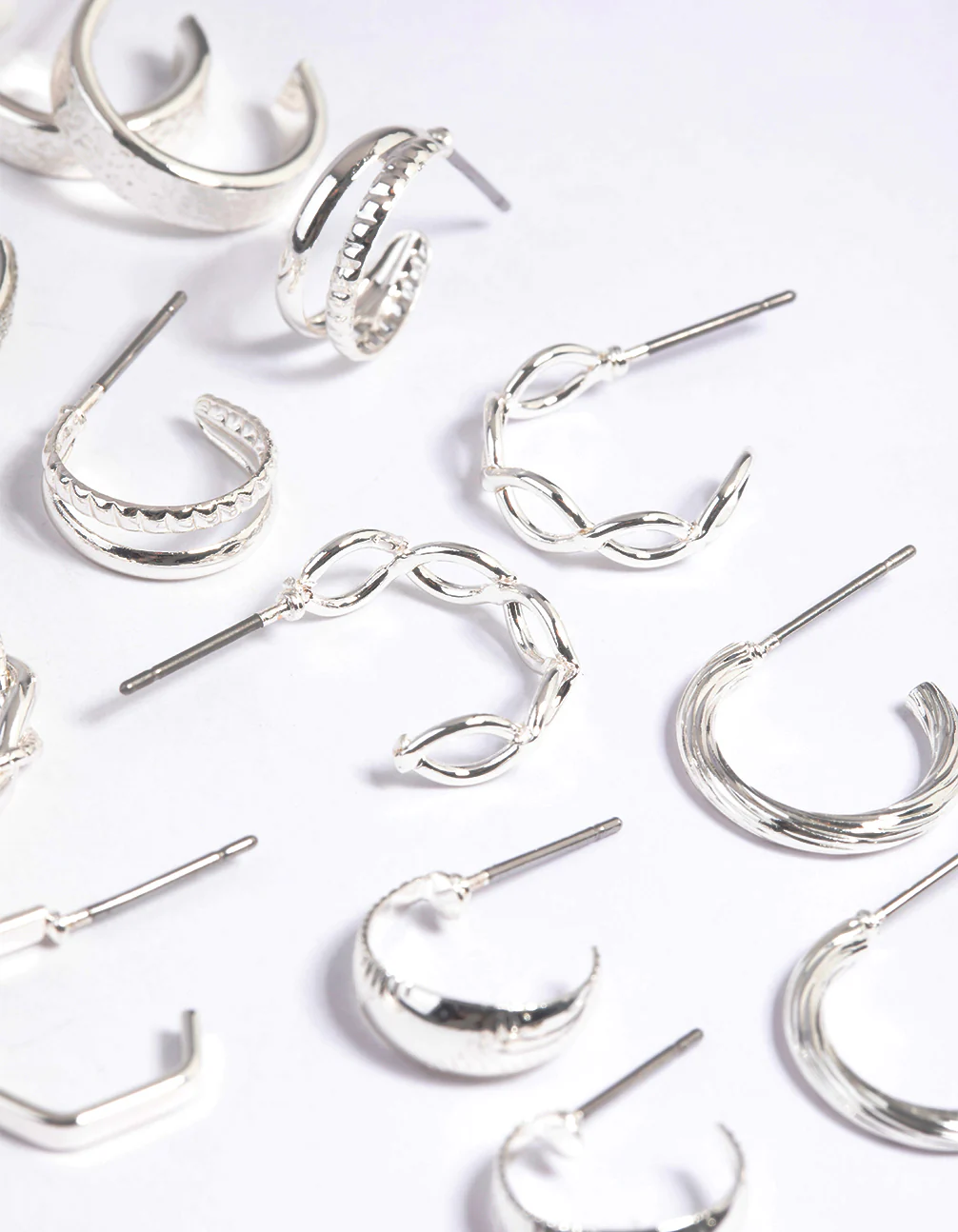 Silver Textured Glitter Hoop Earring 8-Pack