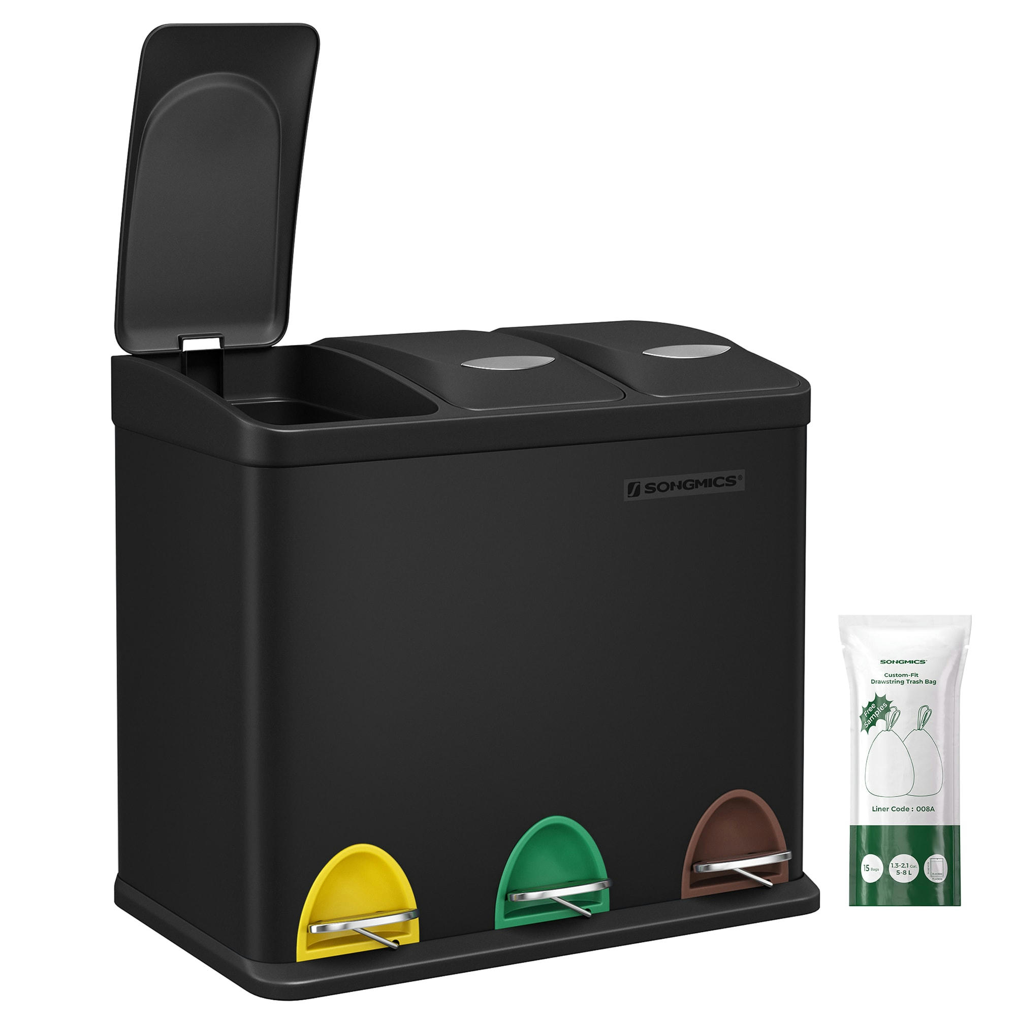 - Poubelle de tri 3 x 8L acier noir