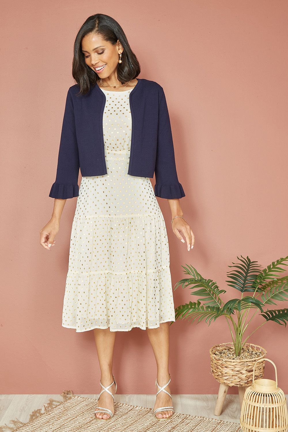 Yumi Navy Cropped Cardigan With Bell Sleeves